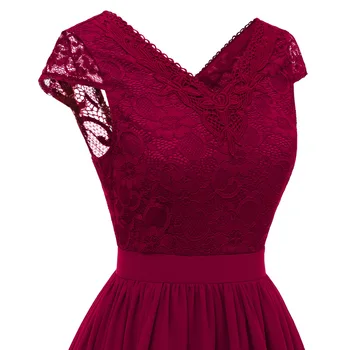 JLI MAY елегантно бельо шифоновое вечерна рокля Cap Sleeve без гръб Solid V-образно деколте дължина до коляното Вечерна официална розова лятна дамски дрехи