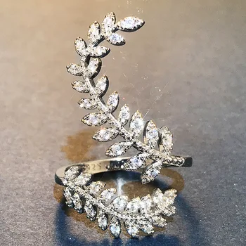 JM Fashion Leaf Opening Ring for Women Wedding Party нежен пръстен за пръстите на кубичен цирконий регулируем пръстен бижута