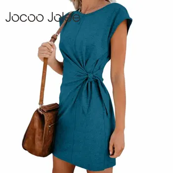 Jocoo Jolee лятото с къс ръкав носа нередовни мини рокля памук тениска рокля ежедневното твърди тънки многоцветни прости рокли