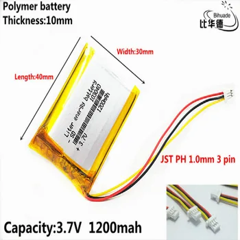 JST PH 1.0 mm 3 pin добро качество 3.7 V, 1200mAH 103040 полимерна литиево-йонна / литиево-йонна батерия за таблет PC банка, GPS, mp3, mp4