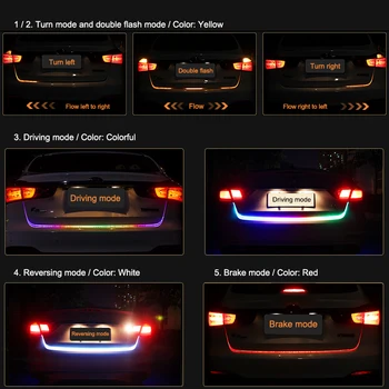 Junhom Amber Turn Signal Flow LED Багажника Ивица Светлина на задната врата на багажника 12V Car Rear Lamp Dynamic Streamer Floating RGB LED Strip