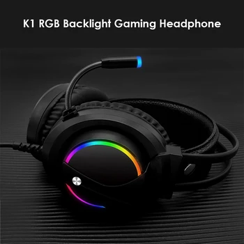 K1 USB кабел слот за слушалки Слушалки в ушите с микрофон лесно се носят слушалки RGB подсветката лесната част слушалки