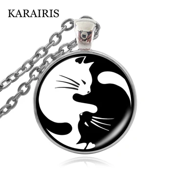 KARAIRIS стари ретро две котки колие кристал висулка TAIJI Ин Ян котка колие мъжка мода дамски колиета