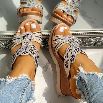Karinluna New Wholesale Wedges High Heel Sandal Casual Shoes Платформа Crystals Summer Slip On Mules Чехли Дамски Обувки Жена