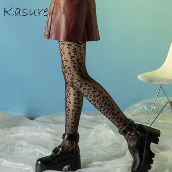 KASURE Секси Леопард Print чорапогащник за жените Модни найлонови мрежести чорапогащници с цветни татуировки Hoisery чорапогащник Сладко Popsocket