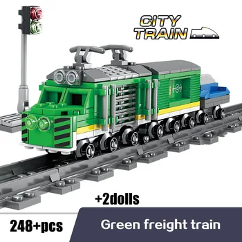 KAZI City Train Railway Track Rail Sets Model Building Blocks Техника Steam Товарен Highspeed Train САМ Bricks Toys For Children