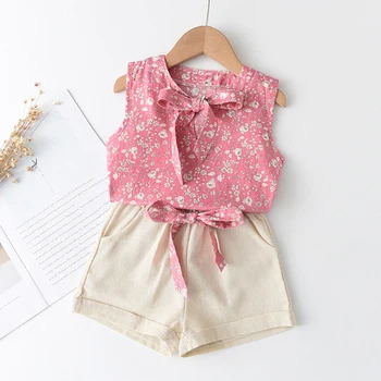 Keelorn Момичета Дрехи Sets 2021 Summer Children Clothing Girls Flower Print Vest-Top And Solid Pants 2pcs Outfits Kids Suit 2-6Y