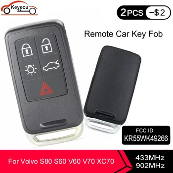 KEYECU 433MHz 902MHz подмяна на дистанционно на ключа на автомобила ключодържател 5 бутон ID46 чип за Volvo V70 S60, V60 S80, XC60, XC70 FCC ID: KR55WK49266