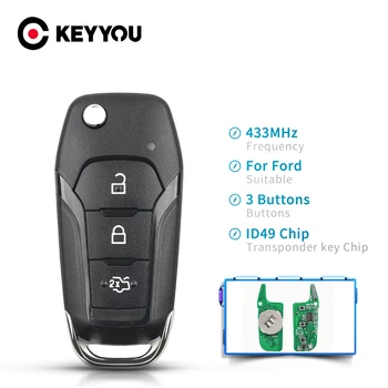 KEYYOU 5X Remote Car Key 3 бутона 433 Mhz FSK ID49 чип DS7T-15K601-B за Ford S-MAX, GALAXY, MONDEO Mk2 Mk7 Explorer Ranger