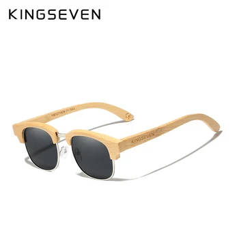 KINGSEVEN нови ретро естествени бамбукови мъжки слънчеви очила polarized дървени извити пантите UV400 защита Oculos De Sol Feminino G5916