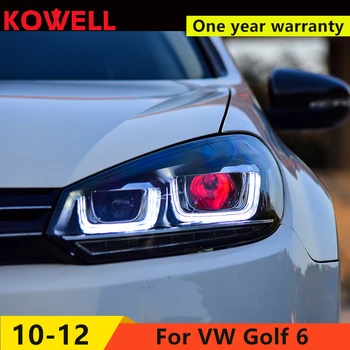 KOWELL Car Styling ForVW Golf 6 фарове 2010-2013 Golf6 mk6 LED фарове, Angel Eye LED DRL Bi Xenon обектив парковочная противотуманная на прожекторите