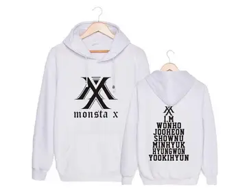 Kpop unisex monsta x logo and all member names printing пуловер hoody за monbebe който поддържа руно свободни горнища