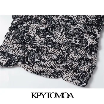KPYTOMOA жени 2020 мода животните печат Раффлед съкратен блузи реколта квадратен яка с къс ръкав Дамски ризи, шикозни блузи