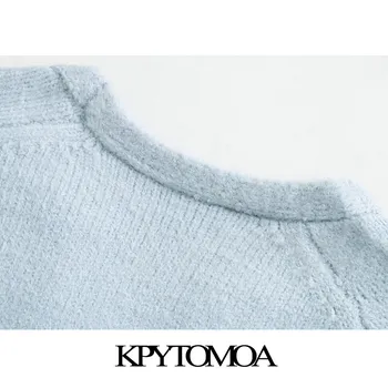 KPYTOMOA жени 2020 мода за цветя, бродирани вязаный жилетка пуловер реколта срещу врата с дълъг ръкав Дамски връхни дрехи и шикозни блузи