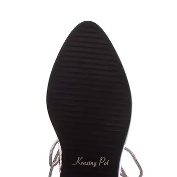 Krazing Pot естествена кожа с високо дъното чрез шнурове покрит с чорап маратонки-високо качество на прост стил дишаща вулканизированная обувки L99