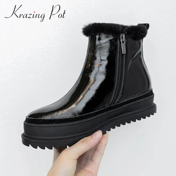 Krazing гърне голям размер снегоходки естествена кожа апартамент платформа популярни през цялата чорап скъпа петата zip maiden зимата на топло ботильоны L06
