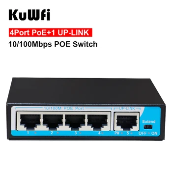 KuWFi 10/100 Mbit / s Mini 4-Port POE+1 Uplink POE Switch Fast Ethernet мрежов комутатор Full / Half duplex exchange AC Power Adapter