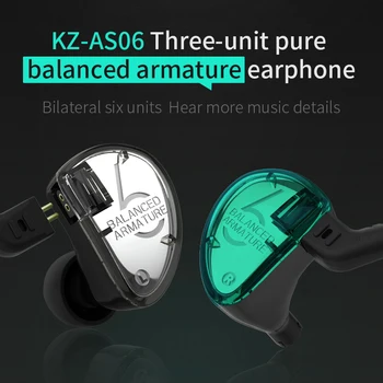 KZ AS06 едностранен 3-балансный котва на водача слушалки спортна музика кабелна управление в ухото слушалки с микрофон за мобилен телефон