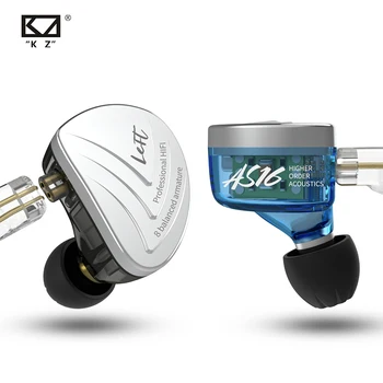 KZ AS16 слушалки 16BA балансирани арматурные блокове HIFI БАС в ушите монитор слушалки шумоподавляющие слушалки слушалки за телефон