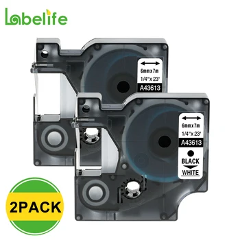 Labelife 2 Pack 43613 6mm Black on White Label Tapes съвместими с DYMO Label Manager 160 210D 260P Label Manager PC