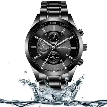 LAGMEEY Luxury Brand Watches Three Men Eyes Dial Watch каишка от неръждаема стомана водоустойчив светещи кварцов часовник Relogio Feminino