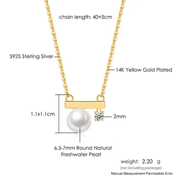 LAMOON сладководни перли висулка колие за жени Balance Beam дизайнерски бижута от сребро 925 проба 14К златно покритие изискани бижута LMNI125