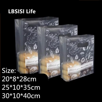 LBSISI Life 50шт матова повърхност, пластмасова дръжка на чантата за хляб, печене на бисквити шоколадови бонбони Disposible Take Away подарък пакети
