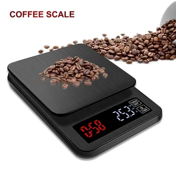 LCD цифров електронен капково кафе Везни с таймер 3 кг, 5 кг 0.1 г Черен кухня за печене на кафе тегло баланс USB капельная скала таймер