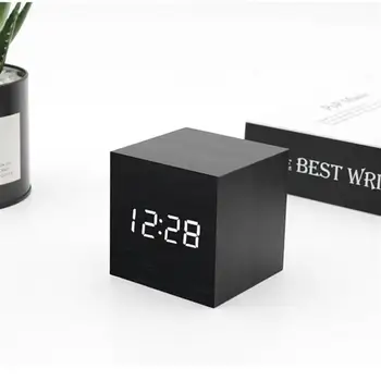 LED alarm clock, wooden часовници маса гласово управление на цифров дървена Despertador електронен desk USB/AAA Powered Clocks Home Decor