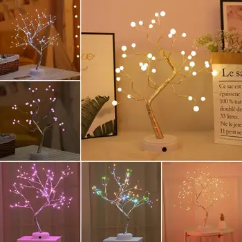 LED Night Light мини Коледно дърво с медна тел венец лампа за дома за деца спалня декор приказни светлини светеха празнично осветление