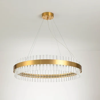 LED Postmodern Stainless Steel Crystal Ring Gold Clear Блясък полилей осветление на окачен лампа Lampen за хранене