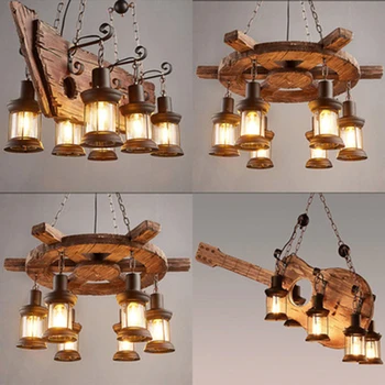 Led висящи лампи Nordic Industrial Solid Wood Retro Pendant Lamp For Living Room Restaurant Hanging Bulbs Лампа indoor Lighting
