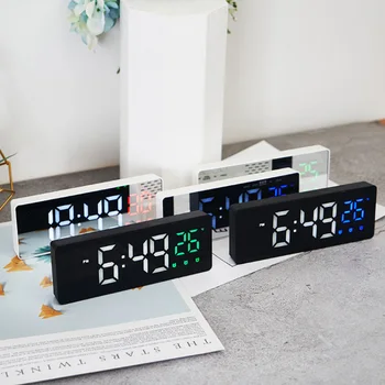 LED огледало alarm clock цифров повторение Настолни часовници Wake Up Light д-голям дисплей на температурата време за декорация на дома часовник