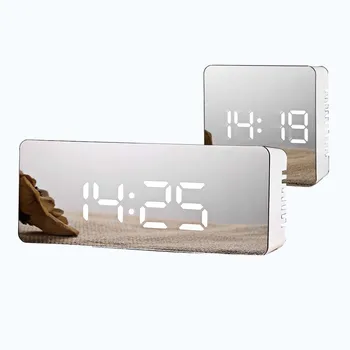 LED огледало, алармен часовник цифров часовник snooze време д-голям дисплей на температурата време на нощен режим за декорация на дома часовник