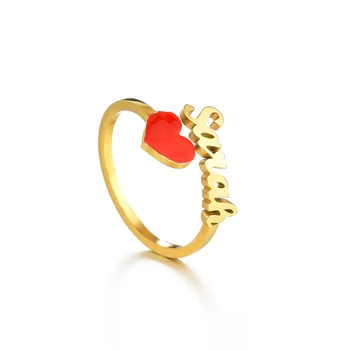 Letdiffery Personlizd сърцето капе масло името пръстени за жени от неръждаема стомана по поръчка пръстени, сватбени декорации на сватбени подаръци