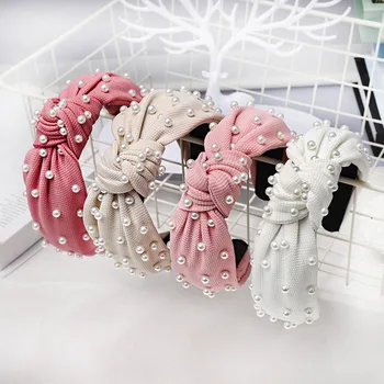 Levao Muti-color Simple Fabric Pearls Hairbands for Women Solid Cloth Plastic Wide-edged Headbands for Girls Party Headpiece