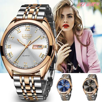 LIGE Fashion Women Watches Ladies Top Brand luxury Waterproof Златна Quartz Watch Women Stainless Steel Date Носете Gift Clock 2020