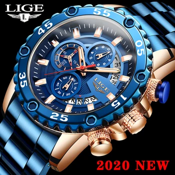 LIGE да гледате мъжки Спортен хронограф ежедневни часовници 2020 г. Най-добрата марка водоустойчив Кварцов часовник за мъже часовници Relogio Masculino