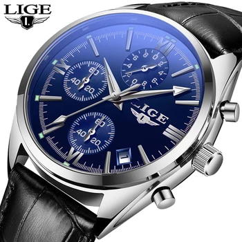 LIGE марка мъжки часовници бизнес кварцови часовници, мъжки кожени водоустойчиви спортни ръчен часовник хронограф мъжки часовник Relogio Masculino