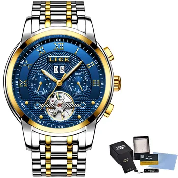 LIGE мъжки часовници топ марката бизнес мода автоматични механични часовници мъжете пълен стоманена Спорт водоустойчив часовник Relogio Masculino