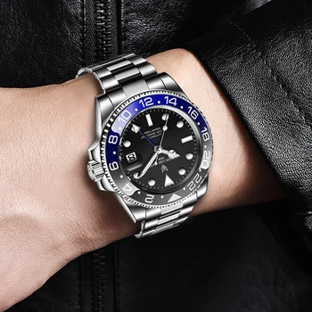 LIGE сапфирен кристал керамични GMT механични часовници мъже 100 м водоустойчив спортен часовник класическа мода луксозни автоматични мъжки часовник
