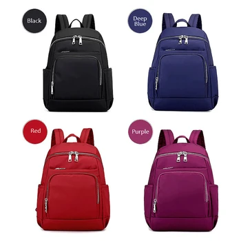 LIKETHIS Solid Color Backpack For Women Black Nylon Waterproof Multi Pocket Travel Bagpack Mochila Simple Casual Large Capacity