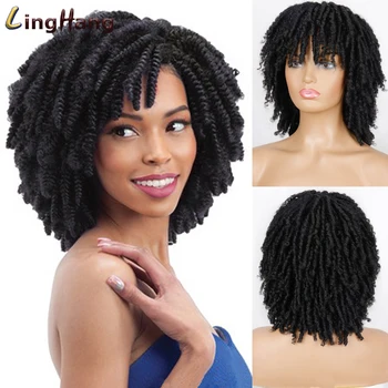 LINGHANG меки къси синтетични перуки за черни жени 14 инча висока температура влакна расти ломбер Bourg на една кука обрат на косата