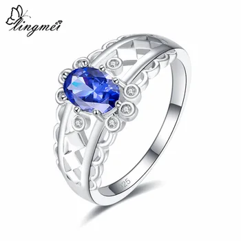 Lingmei Vintage Fashion Style Oval Cut Green & White & Blue Zircon Silver Color Jewelry Ring Size 6 7 8 9 Сватбени Женски Подаръци