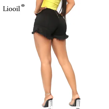 Liooil Sexy Black White Short Jeans With Tassel 2021 Summer Clothes Zipper Up Ladies Streetwear Skinny Washed Denim Shorts
