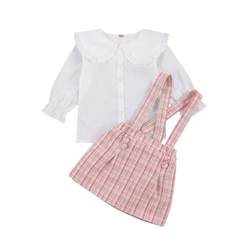Lioraitiin 2-7Years Toddle Baby Girl 2Pcs Clothing Fashion Set Long Sleeve Solid Top Belt клетчатая риза есен облекло