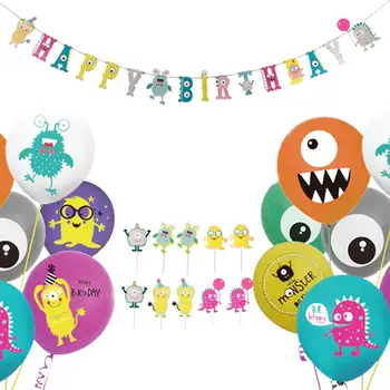 Little Monster Birthday Party Decoration Baby Shower Boys Happy First Birthday Party Банер Венец Cupcake Топперы Комплект Балони