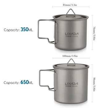 Lixada Ultralight Titanium Cup Water Cup чаша със сгъваема дръжка открит преносими къмпинг, пикник 300 мл / 350 мл / 550 мл / 650 мл