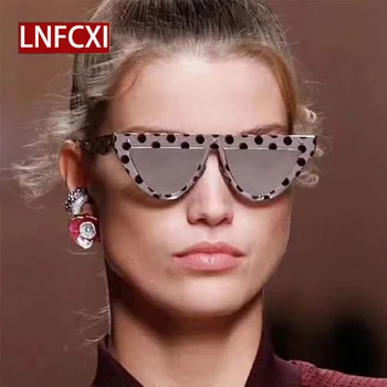 LNFCXI Vintage Polka Dots Triangle Cat Eye слънчеви очила Жени 2020 нови сив черен сребърни плоски слънчеви очила мъжете Vinatge нюанси