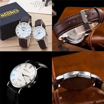 LNGJINES 2pc Fashion Couple High Gloss Glass Stainless Steel And Watch Box луксозни аналогов Кварцов часовник за подарък relogio feminino